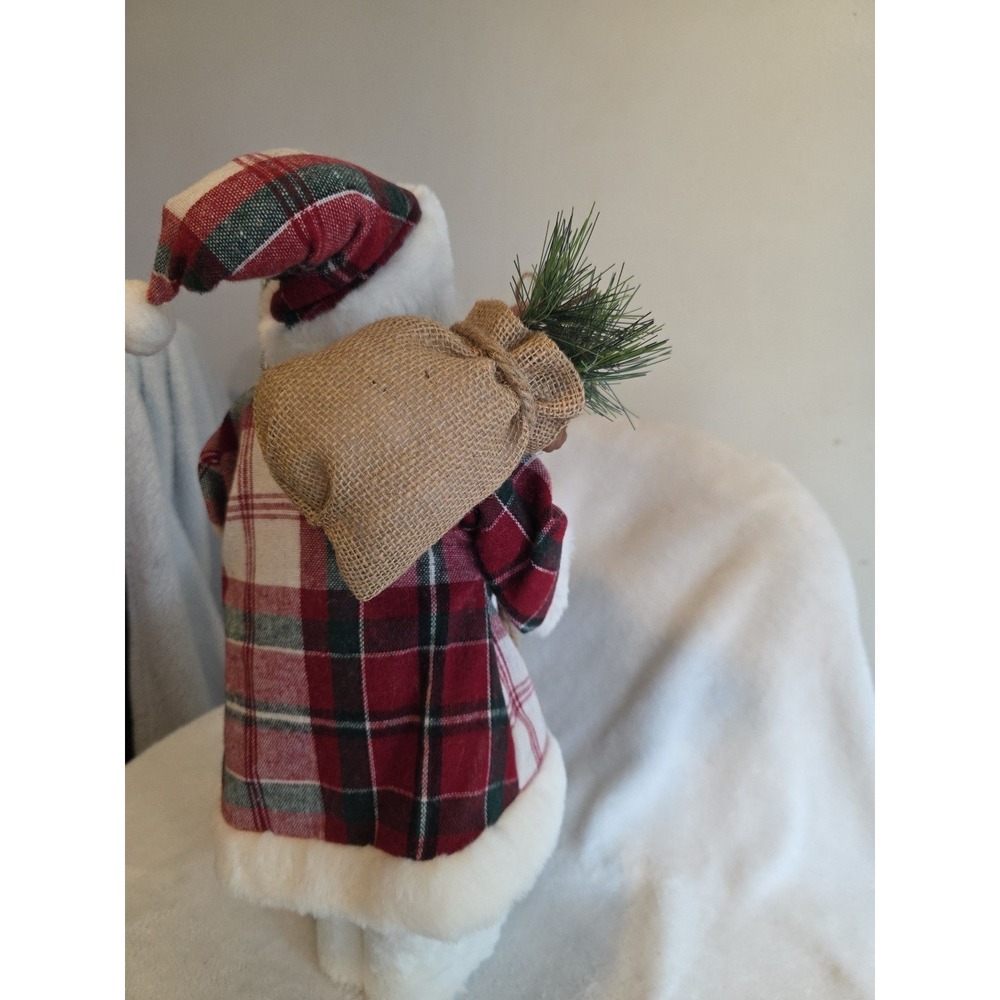 Vintage Santa Claus Figurine w/ Plaid Coat & Tree–Christmas Holiday Decor-17 in - Picture 10 of 11
